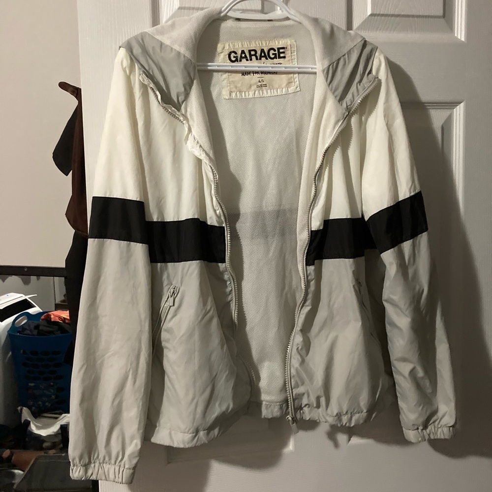 Garage - black, grey and white raincoat/windbreaker - size large